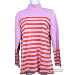 NWT Talbots Calder Mock Neck Knit Top Small Pink Orange Stripes Long Sleeve Cozy